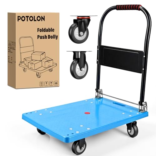 Platform Cart 330 lbs Heavy Duty Push Cart Dolly with 4-Inch TPR Wheels 27.6 x 19.7 Inch PP Deck Flatbed Cart Platform Truck for Home Garage Warehouse Use Black - color: 330 Lbs|blue|28x20 Inch