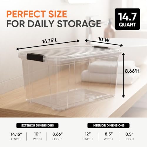 Superio 14.7 Quart Clear Plastic Storage Boxes with Lids, Stackable Organizer Containers, BPA-Free Storage Bins for Home, Office, School & Dorm, 5 Pack - size: 14.7 Quart