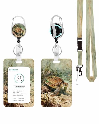 Vertical ID Badge Holder with Detachable Lanyard - Cool Sea Turtle - color: Cool Sea Turtle