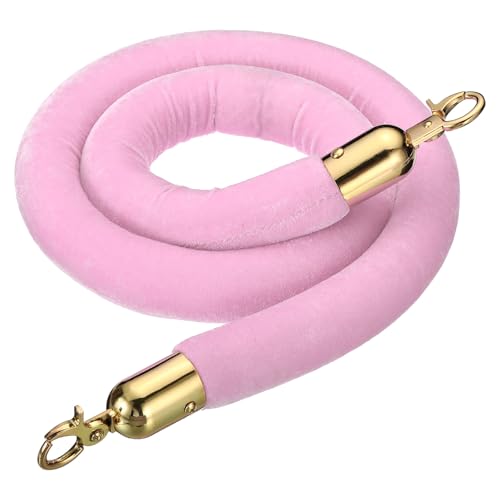PATIKIL 3.9 Feet Pink Velvet Stanchion Rope, Crowd Control Barrier Rope with Snap Hooks for Posts Stand Queue Divider of Hotel Theater, Golden - color: Pink, size: 3 Feet