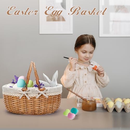 Good GAIN Wicker Picnic Basket w/Fold Handles,Willow Empty Baskets,Cream - color: White