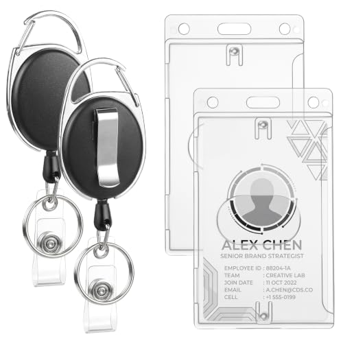 2 Pack Retractable Badge Reels with Side Thumb Slots Vertical Id Holders - style: 2 Set Side Thumb Slots