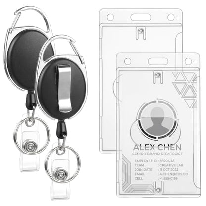 2 Pack Retractable Badge Reels with Side Thumb Slots Vertical Id Holders - style: 2 Set Side Thumb Slots