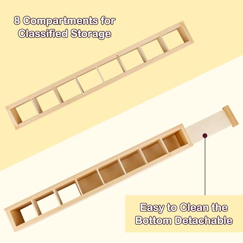 1+2PCS Wooden Straw Holder for Cabinet with Double Sided Adhesive Tape and Label Stickers, 8 Compartments Straw Storage Organizer Rack for Inside Cabinet Door