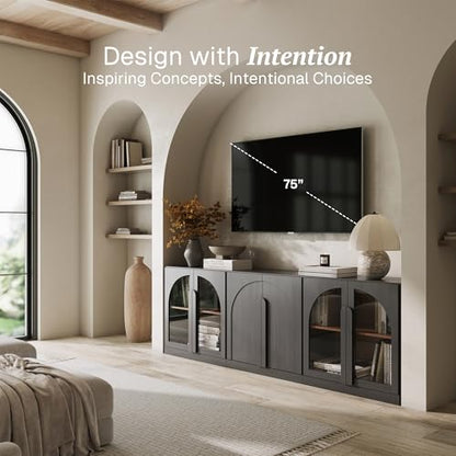 BELLEZE Bijou 3-Piece Modular Sideboard Buffet Cabinet - Ebony - color: Bijou Ebony Aab