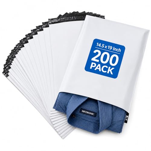 Metronic Poly Mailers 14.5x19 200Pcs Large Shipping Bags for Clothing White - color: White, size: 14.5x19 200PC