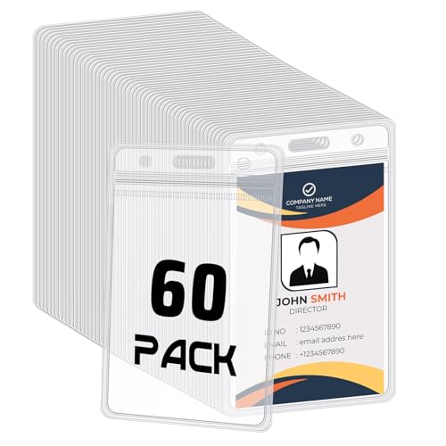 60 Pack Vertical Id Badge Holders, Clear Waterproof PVC, Resealable - size: 60 Pack Vertical Badge Holders
