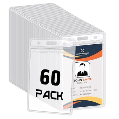 60 Pack Vertical Id Badge Holders, Clear Waterproof PVC, Resealable - size: 60 Pack Vertical Badge Holders