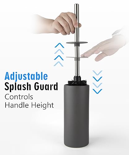 Matt Gray Ceramic Toilet Brush and Holder Set - color: Matt Gray, size: Set/2