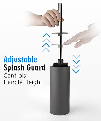 Matt Gray Ceramic Toilet Brush and Holder Set - color: Matt Gray, size: Set/2