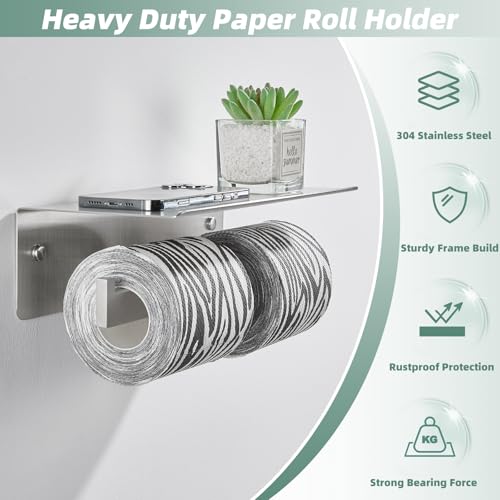 APLusee Dual Roll Toilet Paper Holder, Brushed Nickel, 304 Stainless Steel - color: Brushed Nickel, size: Double Rod