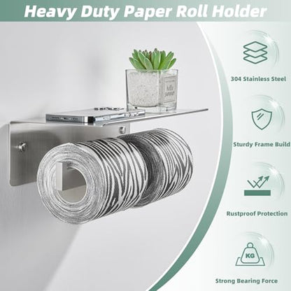 APLusee Dual Roll Toilet Paper Holder, Brushed Nickel, 304 Stainless Steel - color: Brushed Nickel, size: Double Rod
