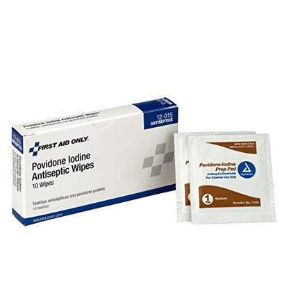 First Aid Only 12-015 PVP Povidone Iodine Wipe, First Aid Kit Refill Supplies, Box of 10