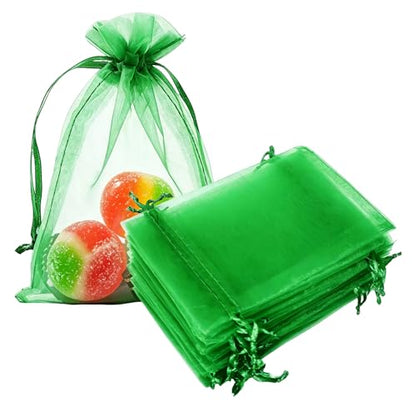 Sheer Organza Mesh Drawstring Gift Goodie Bags 100pcs 5x7 Inch Green - color: Green 5x7in 100pc
