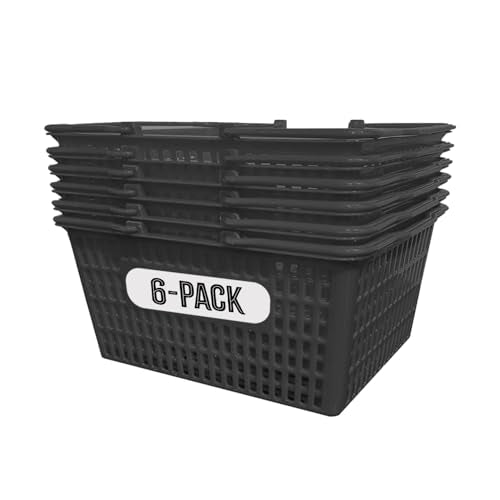 Stackable Plastic Shopping Baskets, Black, Easy-Grip Handles for Grocery, Retail, Liquor Stores, Home Use (Black, 6-pack) - size: 6-pack