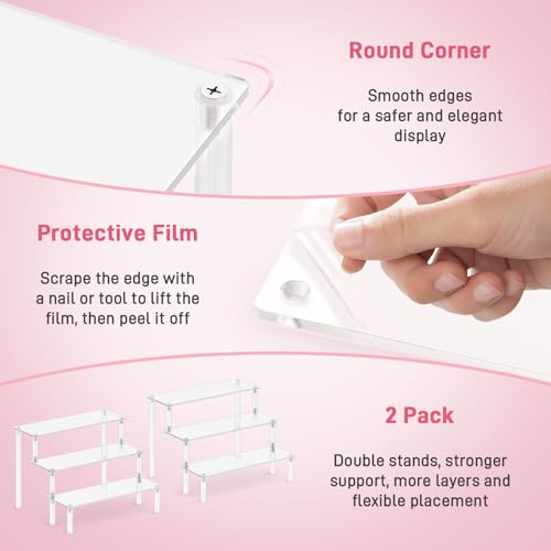 2 Packs Acrylic Display Stand Riser,3 Tier Perfume Organizer Cupcake Stand - color: Clear, size: 7.9x2.8 inch