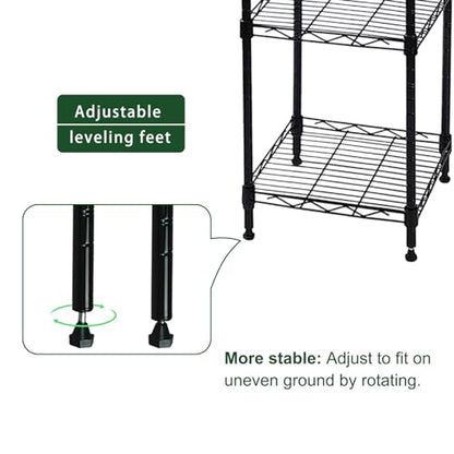 5-Wire Shelving Adjustable Shelves, Standing Storage Shelf for Laundry Bathroom Kitchen Pantry Closet Organization (Glossy Black, 11.8" L x 11.8" W x 50.5" H)