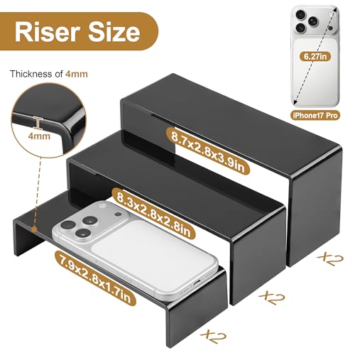 ANDGOO 6 Pcs Acrylic Display Risers, 2 Set(7.9”L-8.3”L-8.7”L), Black - color: Black, size: 6Pcs (7.9”L~8.3”L~8.7”L)