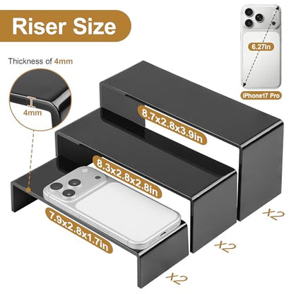 ANDGOO 6 Pcs Acrylic Display Risers, 2 Set(7.9”L-8.3”L-8.7”L), Black - color: Black, size: 6Pcs (7.9”L~8.3”L~8.7”L)
