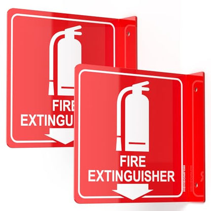 Fire Extinguisher Sign with Down Arrow, 2 Pack - 6"x6 " Acrylic, Includes Matching Screws, Use for Home Office/Business, UV Protected, Fade/Weather Resistant, Indoor/Outdoor Use, Easy to Install