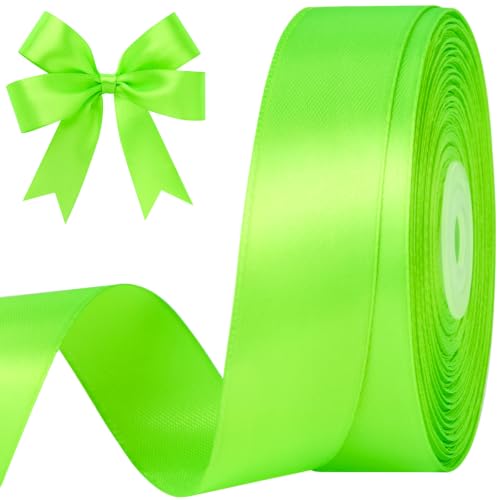 Fluorescent Apple Green Satin Ribbon, 1 Inch, 50 Yards - color: Fluorescent