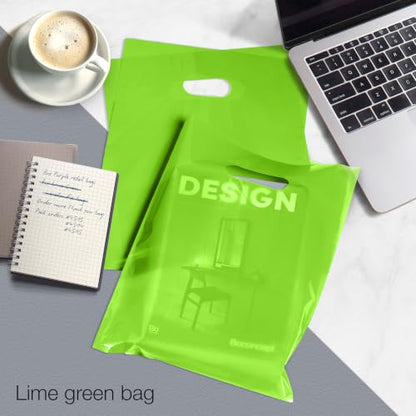 Choice Marts 100 Lime Green Plastic Bags With Handles 9x12 Merchandise Bags - color: Lime Green