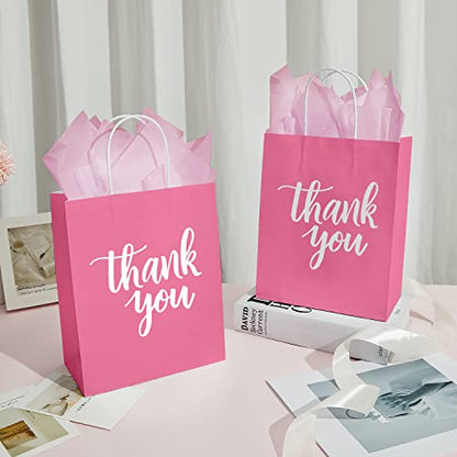 DjinnGlory 50 Pack Medium Pink Gift Bags with Handles and Tissue Paper for Wedding, Birthday, Mother's Day & More, 10x8x4 Inch - color: Pink