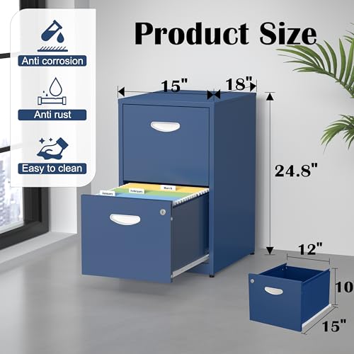 SteeLoong 2 Drawer File Cabinet,Metal Office File Cabinet with Lock,Blue - color: Blue, style: 2 Drawer Light Duty
