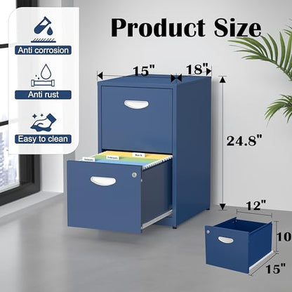 SteeLoong 2 Drawer File Cabinet,Metal Office File Cabinet with Lock,Blue - color: Blue, style: 2 Drawer Light Duty