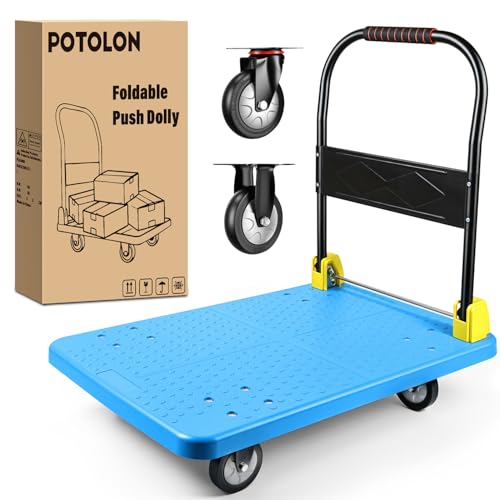 Heavy Duty Platform Cart 1100 lbs Push Cart Dolly with 5 Inch TPR Wheels 35.4 x 23.6 Inch PP Deck Flatbed Cart Platform Truck for Home Garage Warehouse Use Black - color: 1100 Lbs|blue|36x24 Inch
