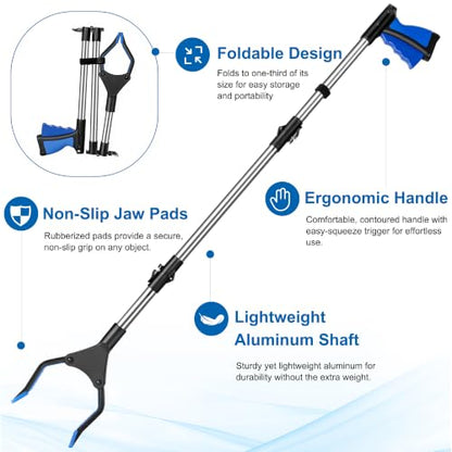 Reacher Grabber Pickup Tool, 40 Inch Grabber Reacher Tool for Seniors, Foldable Reaching Aid with 4.3 Inch Wide Jaw, Trash Picker Upper Grabber, Lightweight Mobility Aid for Elderly - size: 40"