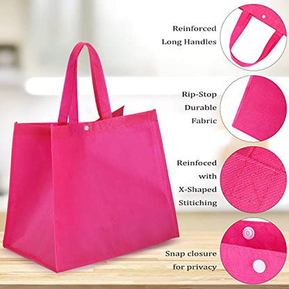 Boao 48 Pack Reusable Grocery Bags 13''L x 9.4''W x 15''H Large Foldable Shopping Tote Bag Non Woven with Handle and Button - color: Multicolor