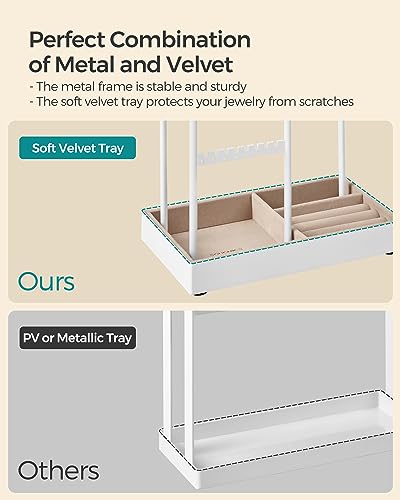 SONGMICS Jewelry Holder, Display Stand, Metal Frame, Velvet Tray - color: Matte White, size: 4.5"D x 7.7"W x 12.1"H