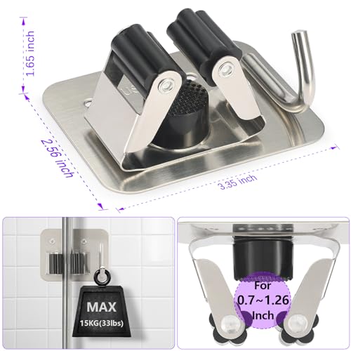 Broom Holder Wall Mount Rack, 304 Stainless Steel Mop and Tool Organizer - color: Silver-Black