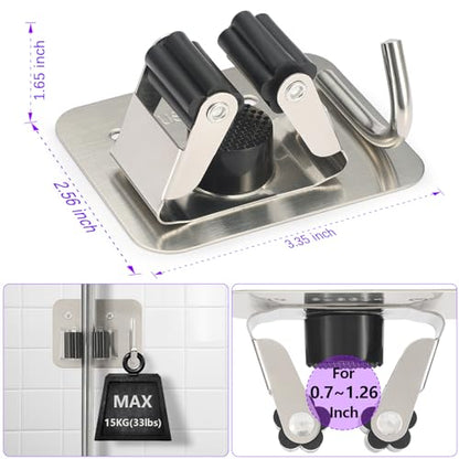 Broom Holder Wall Mount Rack, 304 Stainless Steel Mop and Tool Organizer - color: Silver-Black