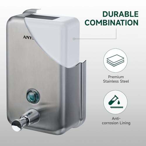 anydry Commercial Soap Dispenser Wall Mounted 37oz Brushed Stainless Steel - color: Brushed Stainless Steel