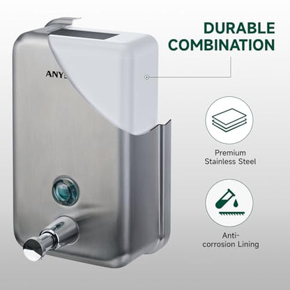 anydry Commercial Soap Dispenser Wall Mounted 37oz Brushed Stainless Steel - color: Brushed Stainless Steel
