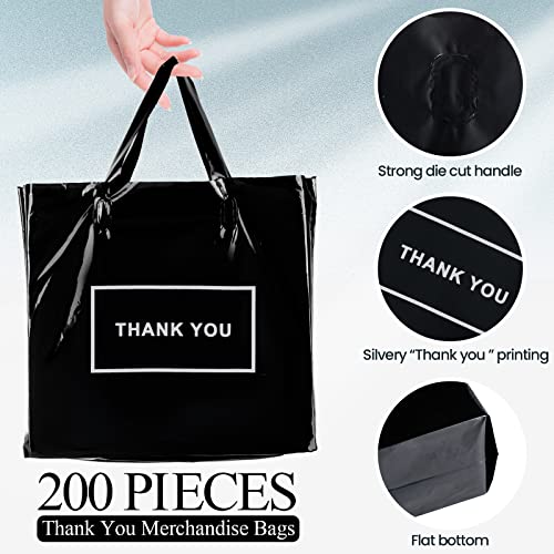Teling 200 Pcs Thank You Bags with Handle for Business, Black - color: Black