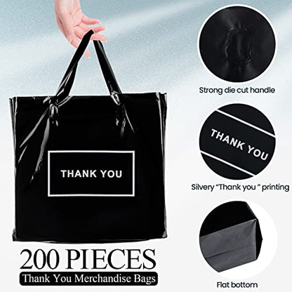 Teling 200 Pcs Thank You Bags with Handle for Business, Black - color: Black