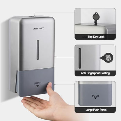 anydry Liquid Hand Soap Dispenser Wall Mounted 27oz Large Capacity Silver - color: Refined Silver