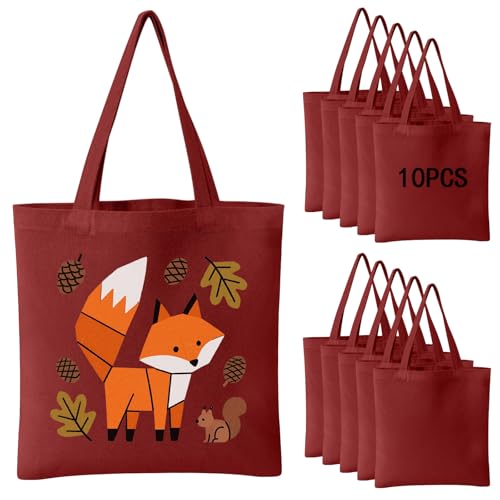 OKBA 10-Pack Blank Reusable Grocery Shopping Cloth Bags canvas tote bags Bulk DIY custom - color: Wine Red Canvas Tote*10pcs