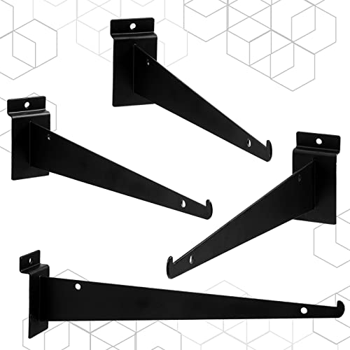Oudain 10 Pcs 12" Slatwall Shelf Bracket with Lip Metal, Black - color: Black