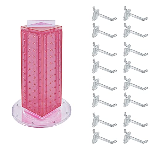 Azar Displays 700220-PNK-2C16 Four-Sided 4”W x 12” Revolving Pegboard Tower Kit Counter Display with 16-Pack of 2 inch Locking Hooks, Pink - color: Pink, style: Pegboard + Hooks