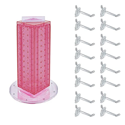 Azar Displays 700220-PNK-2C16 Four-Sided 4”W x 12” Revolving Pegboard Tower Kit Counter Display with 16-Pack of 2 inch Locking Hooks, Pink - color: Pink, style: Pegboard + Hooks