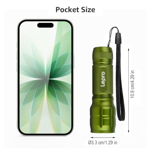 Lepro LED White Light Flashlight, High Lumens Waterproof Adjustable Focus - color: Green