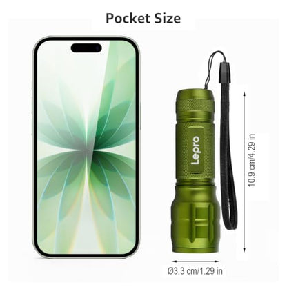 Lepro LED White Light Flashlight, High Lumens Waterproof Adjustable Focus - color: Green
