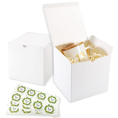 5x5x5 White Gift Boxes 20 Pack, Small Square Foldable Present Boxes with Lids for Birthday, Wedding, Christmas, Mug, Bridesmaid Gifts, Easy to Assemble, Includes 24 Thank You Stickers - color: White-5x5x5Inch