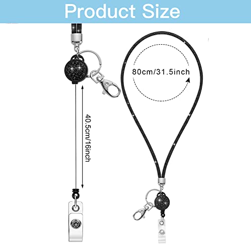 ID Card Lanyard, SAVORI 32.9" Crystal ID Card Holder with Strap - Black,1Pack - color: Black-1pack, size: 32.9 inches - Retractable Badge