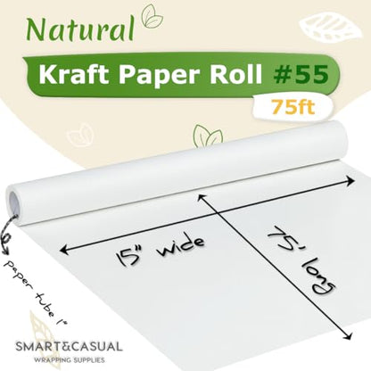 SMART&CASUAL 15" x 900" (75') Kraft Paper Roll for Art Craft Supplies Gift Wrapping Moving Packing Painting Drawing Paint Easel Poster Chart Paper (White, 15" W x 900" L (75')) - color: White, size: 15"W x 900"L ( 75' )