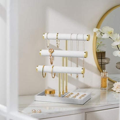 Jewelry Organizer Stand Display, 3 Tier Velvet Bracelet Holder, White - color: White, size: Large